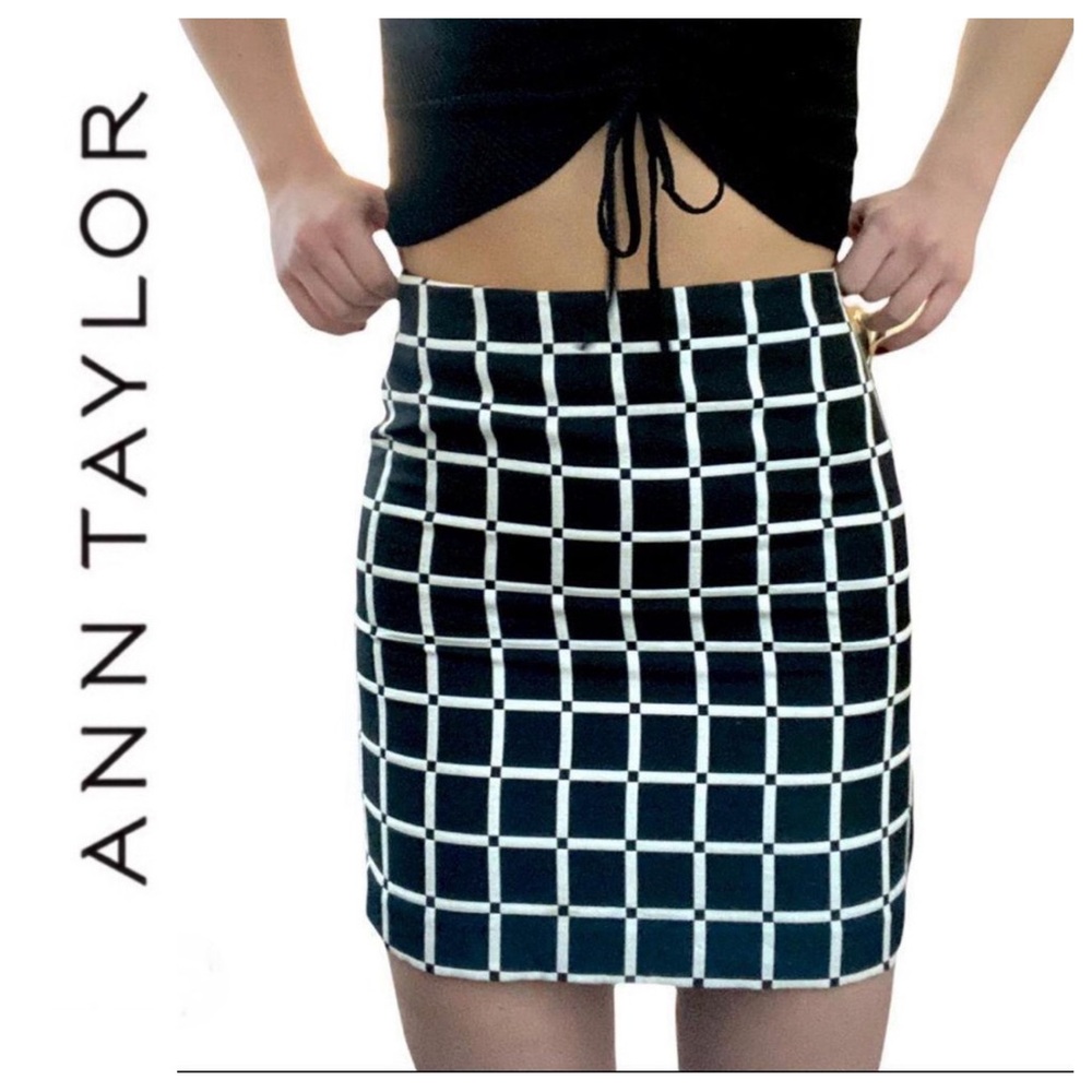 Ann Taylor Windowpane Black White Skirt 6